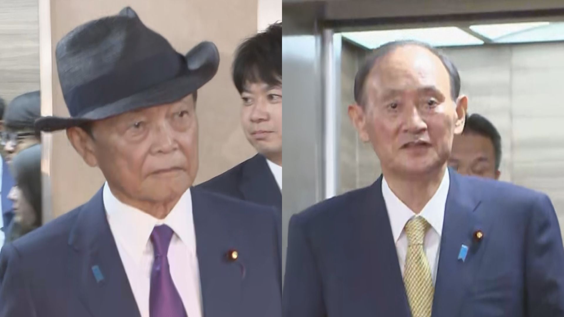 自民党の麻生最高顧問と菅副総裁が業務引き継ぎ