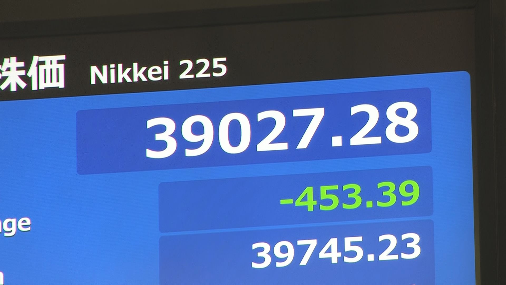 【速報】日経平均株価 一時400円以上値下がり