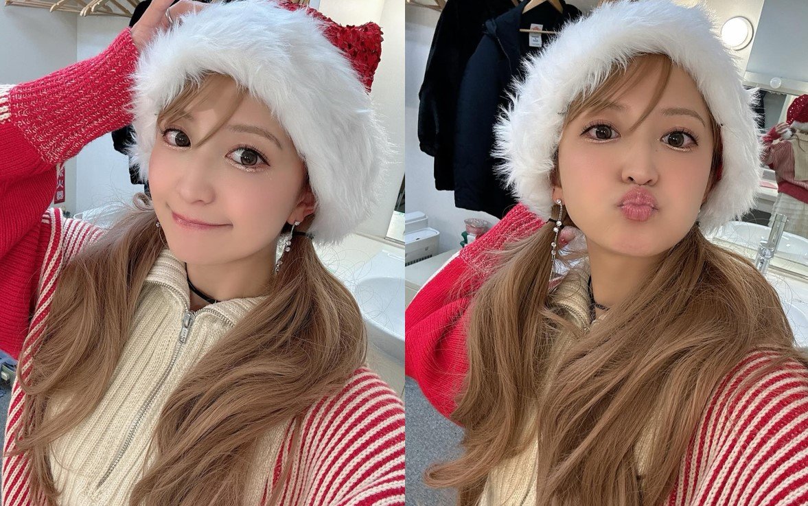 【矢口真里】　「テヘッ　何枚目が好きですか？」　サンタ帽姿の写真に反響　「クリスマスヴァージョン可愛い」