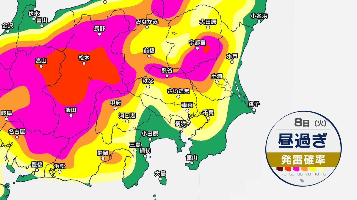 【東京など関東地方】関東のほとんどの地域に雷注意報 天気の急変に注意 空が暗くなってきたら早めに避難を【今後の発雷確率シミュレーション】東京・神奈川・埼玉・千葉・群馬・栃木・茨城の天気