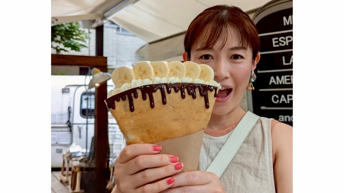 【 第2子妊娠中の杉崎美香 】　「ボリューミーだけどペロリ」　特大クレープに感動　東京さんぽで見つけた至福のスイーツ