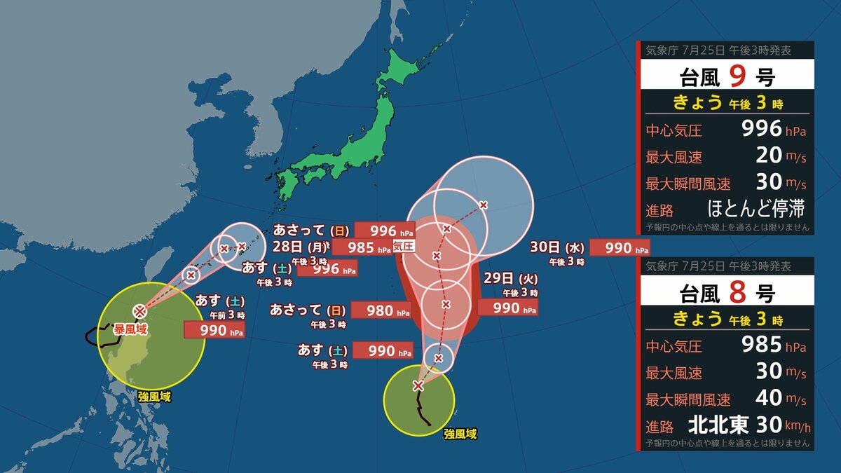 【台風情報】台風8号 九州南部、25日夜遅く~26日夜遅くにかけ線状降水帯が発生して大雨災害発生の危険度が急激に高まる可能性【雨と風のシミュレーション】