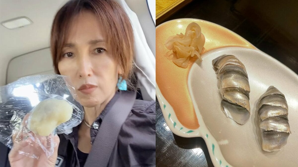 【 工藤静香 】 「もうシンコの季節なんですね?」 熊本でシンコ寿司を堪能 「できる限り」のオーダーに 一貫6枚重ねの寿司登場