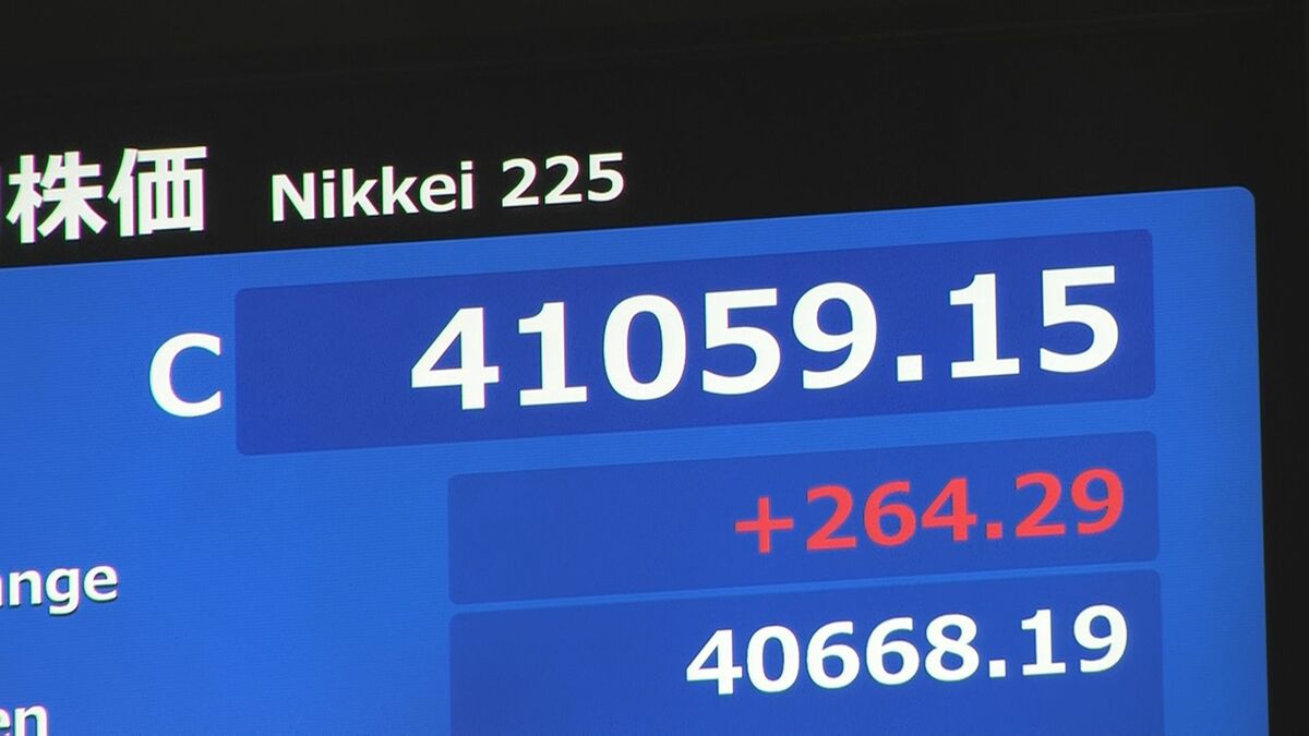 日経平均株価 終値4万1059円 4万1000円台での取引終了は7月31日以来、1週間ぶり TOPIXは一時、取引時間中の最高値を更新