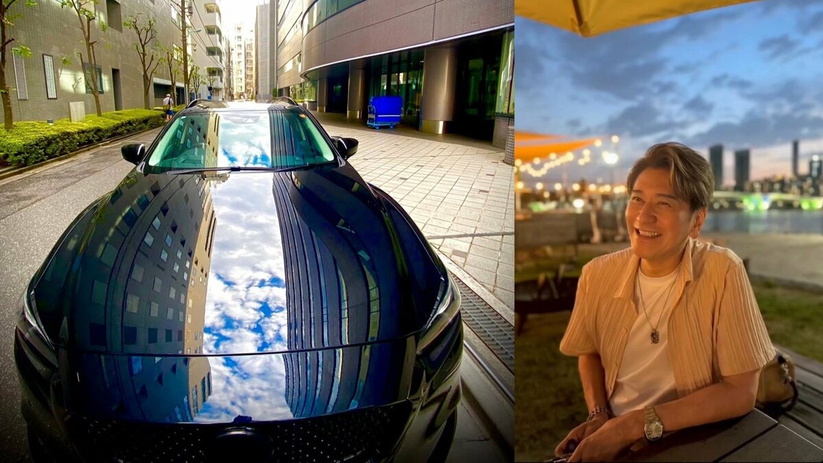 【 川﨑麻世 】漆黒の愛車MAZDA6に夏の青空を『ボンネットリフレクション』 夜空も愛でる「大都会のオアシス」