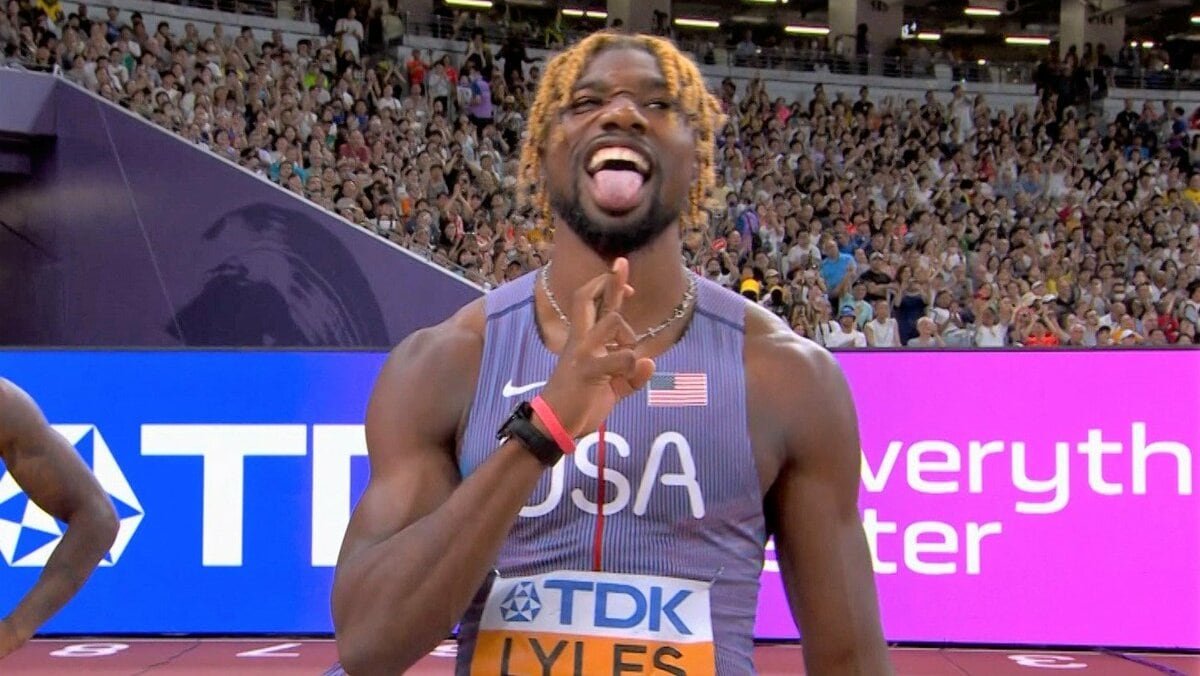 男子100m ライルズが9秒92でファイナルへ！『呪術廻戦』人気キャラクターのポーズに国立は大歓声【東京世界陸上】