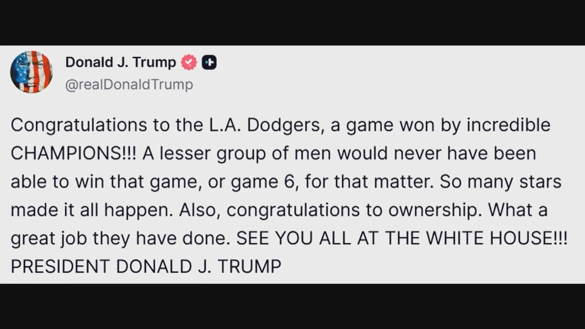 トランプ大統領もドジャースのワールドシリーズ連覇を祝福「おめでとう素晴らしいチャンピオンたち」