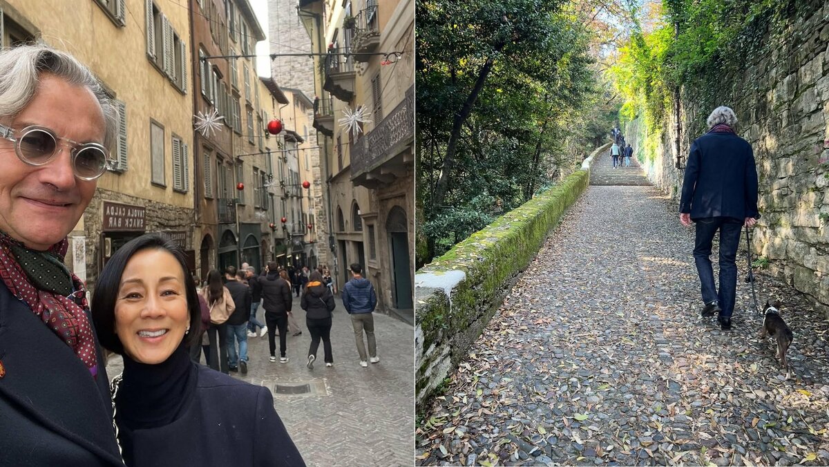 【 中村江里子 】愛犬同伴でケーブルカーに乗れず「ビル27階分」坂道を登って 北イタリアで “一番美しい” 城砦都市へ