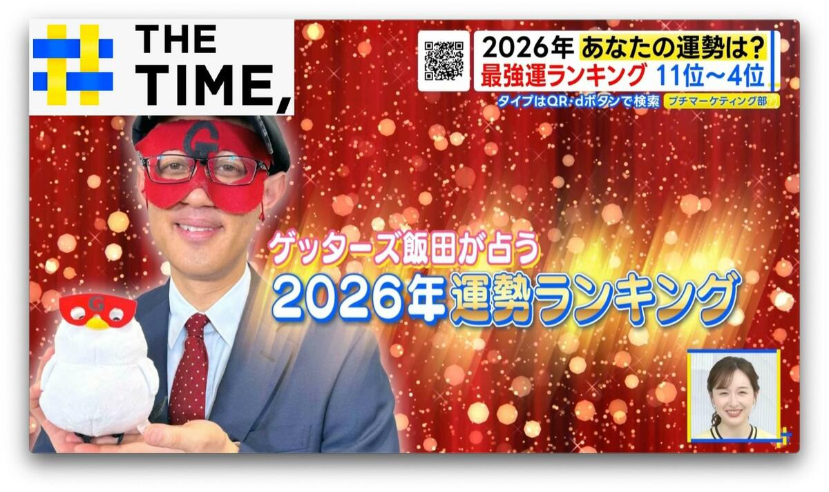 ゲッターズ飯田の「2026年運勢ランキング」…1位は“全ての運総取り”の1年に【THE TIME,】