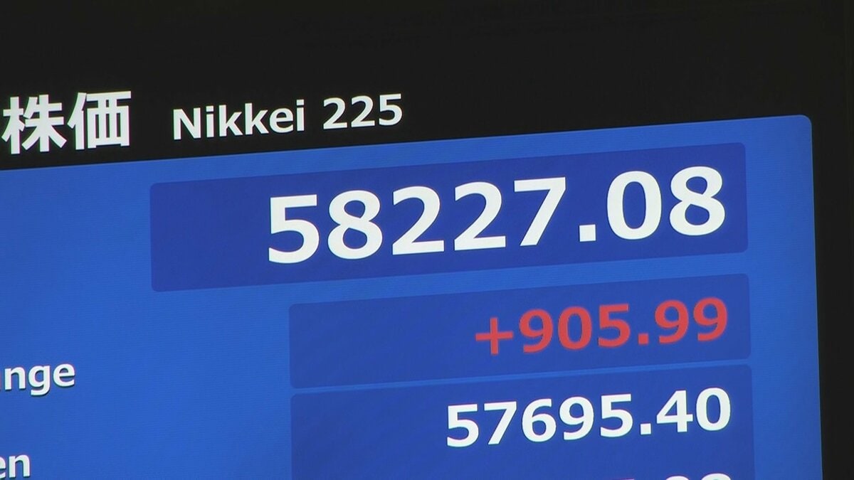 日経平均株価が取引時間中の最高値を更新 一時5万8000円台を回復