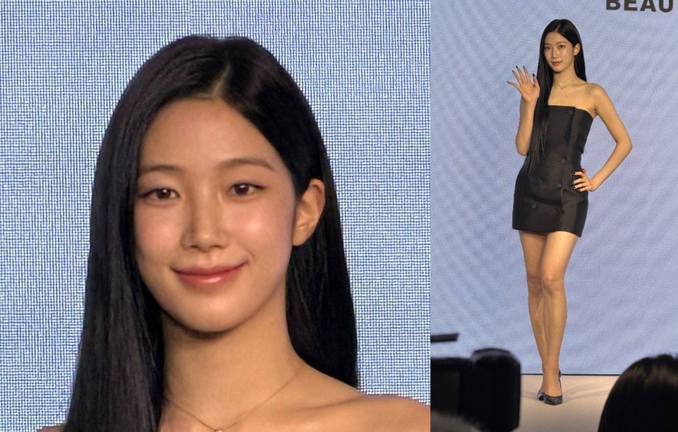 【 LE SSERAFIM・KAZUHA 】　タイトな黒ドレスで魅了　韓国発コスメブランドイベントで　メイクのこだわりを明かす