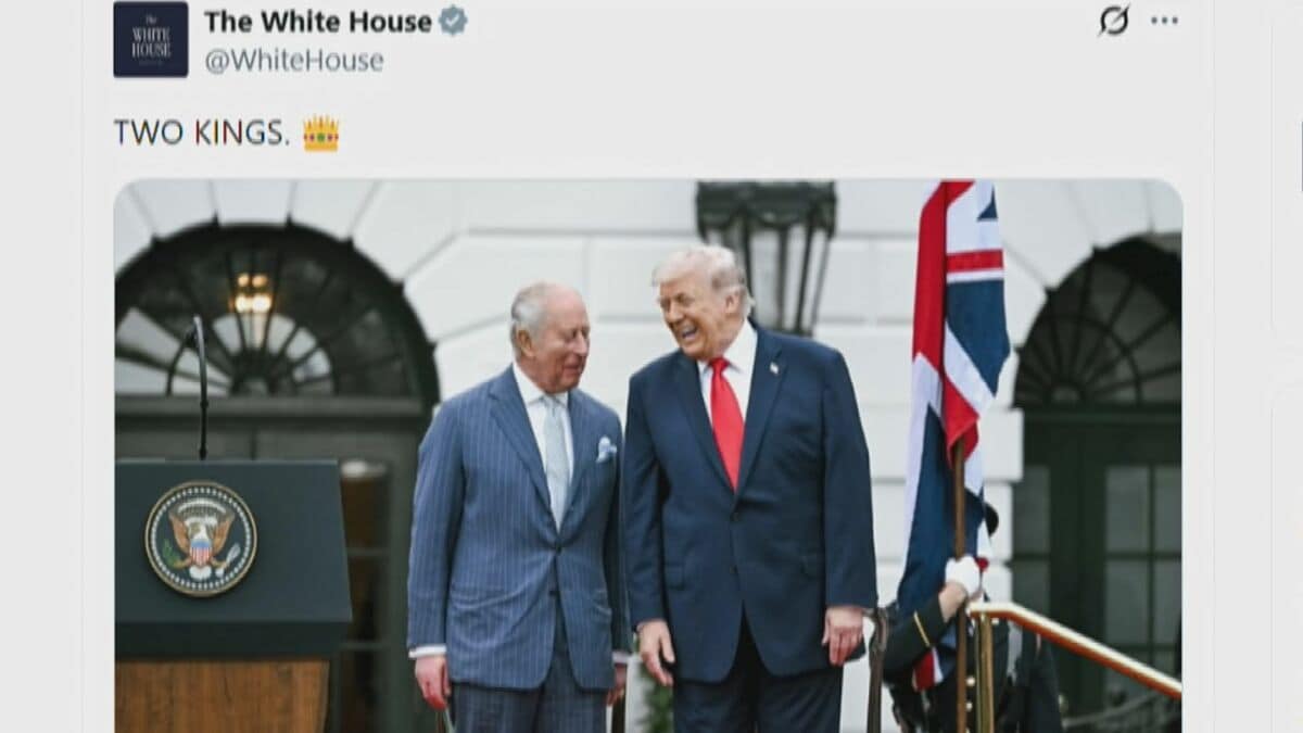 ホワイトハウス　トランプ氏とチャールズ国王の写真に「2人の王」と投稿