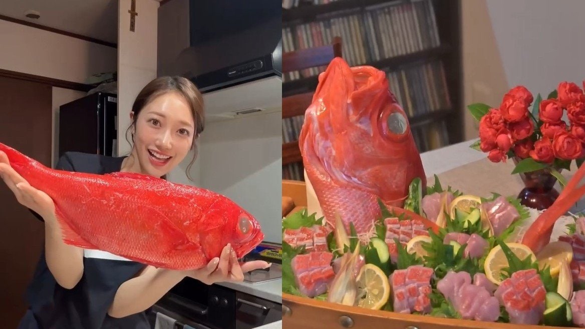 【 片原恵麻 】「金目鯛を釣ってきたので」見事三枚おろし〝舟盛りは密に敷き詰めるタイプ〟フォロワービックリ「家に舟あるのもすごい」
