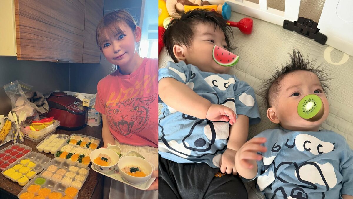 【 中川翔子 】 離乳食ストック作りに奮闘 双子の「GUCCIのTシャツ」姿も公開