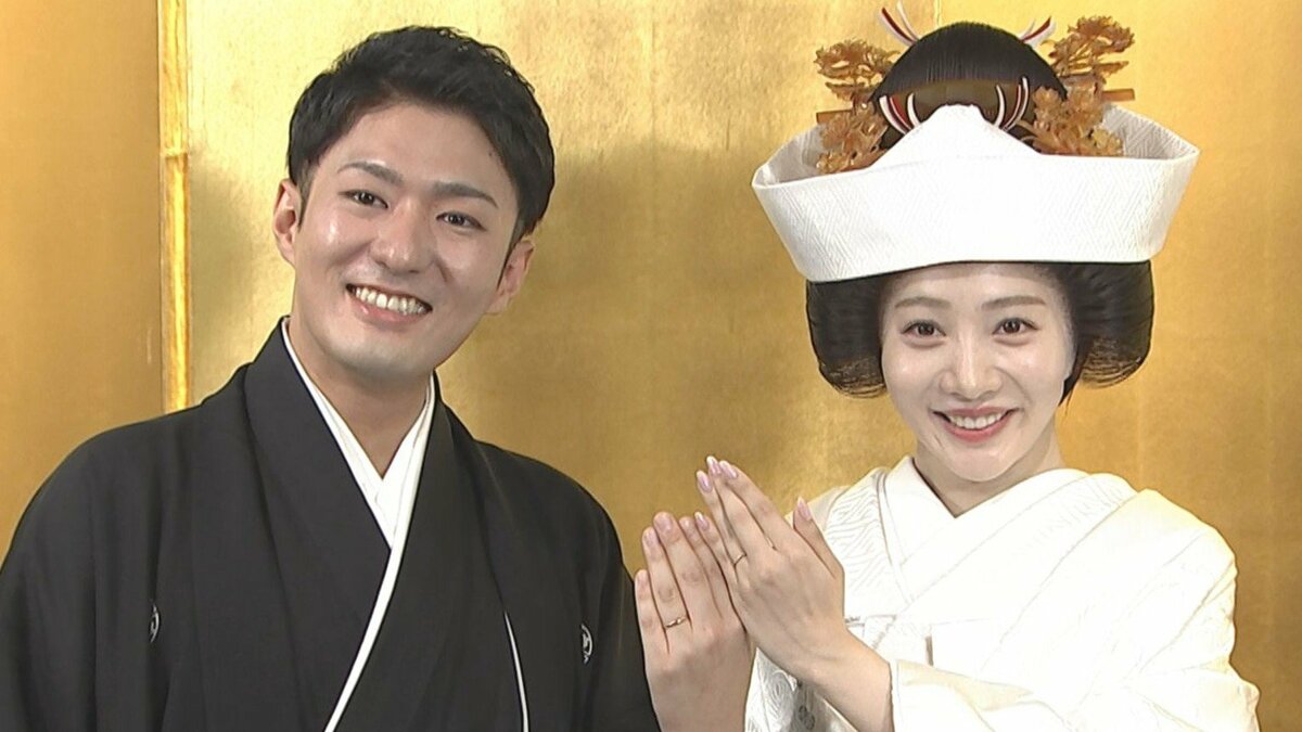 【 中村橋之助＆能條愛未 】結婚披露宴に先駆け　愛未さん「お父さんみたいに優しく包んでくれるので橋之助さんと結婚して良かった」囲み取材に応じる