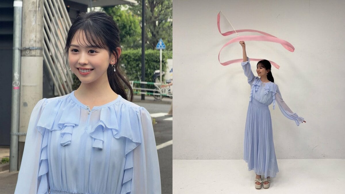 【 キンコン梶原の長女・梶原叶渚 】 水色フリルワンピ姿のオフショット 「久しぶりにリボンさわりました」 リボン技を披露