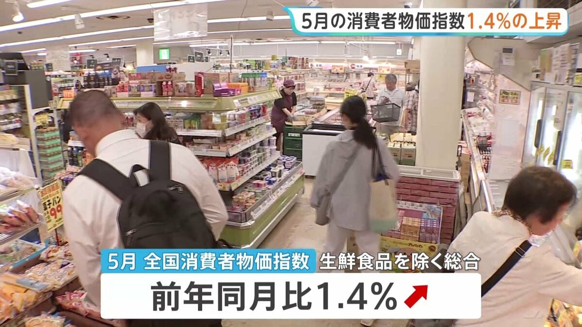 5月の全国消費者物価指数1.4%の上昇 4か月連続の1%台 コメは3年半ぶりのマイナスに