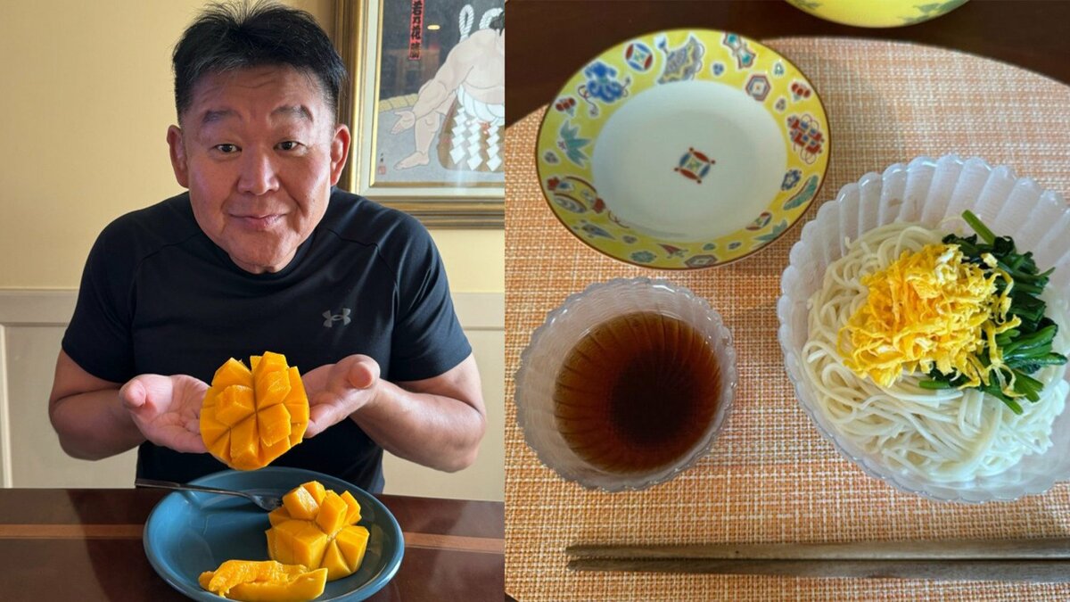 【 花田虎上 】 贈り物で届いた旬の味覚を家族で満喫 「今までで一番熟れていて甘くて美味しい」 メキシコマンゴーや小豆島素麺に感謝