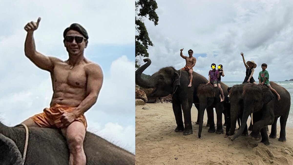 【 魔裟斗 】 タイ家族旅行で披露した肉体美に「リアルターザン」と大反響 象と触れ合う家族5人勢ぞろいショットも