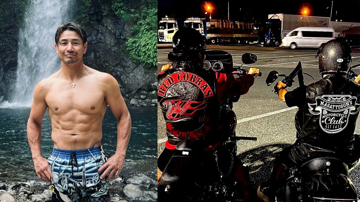 【 魔裟斗 】 恒例の夏ツーリングで “肉体美” 披露「今年もツーリングで滝遊び!」水着ショット&愛車ハーレー公開にファン歓喜