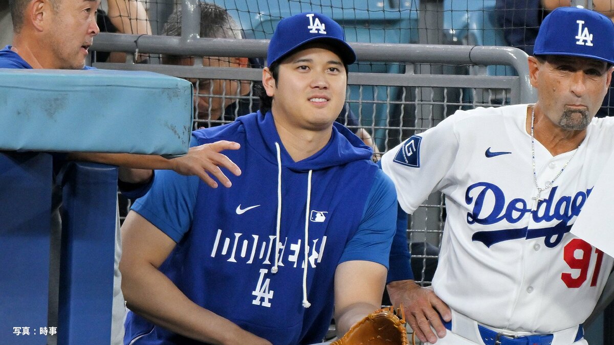 大谷翔平、再びスタメン外もベンチでは笑顔を見せる ド軍は今季最長タイの6連勝、マジックを1減らし「7」に