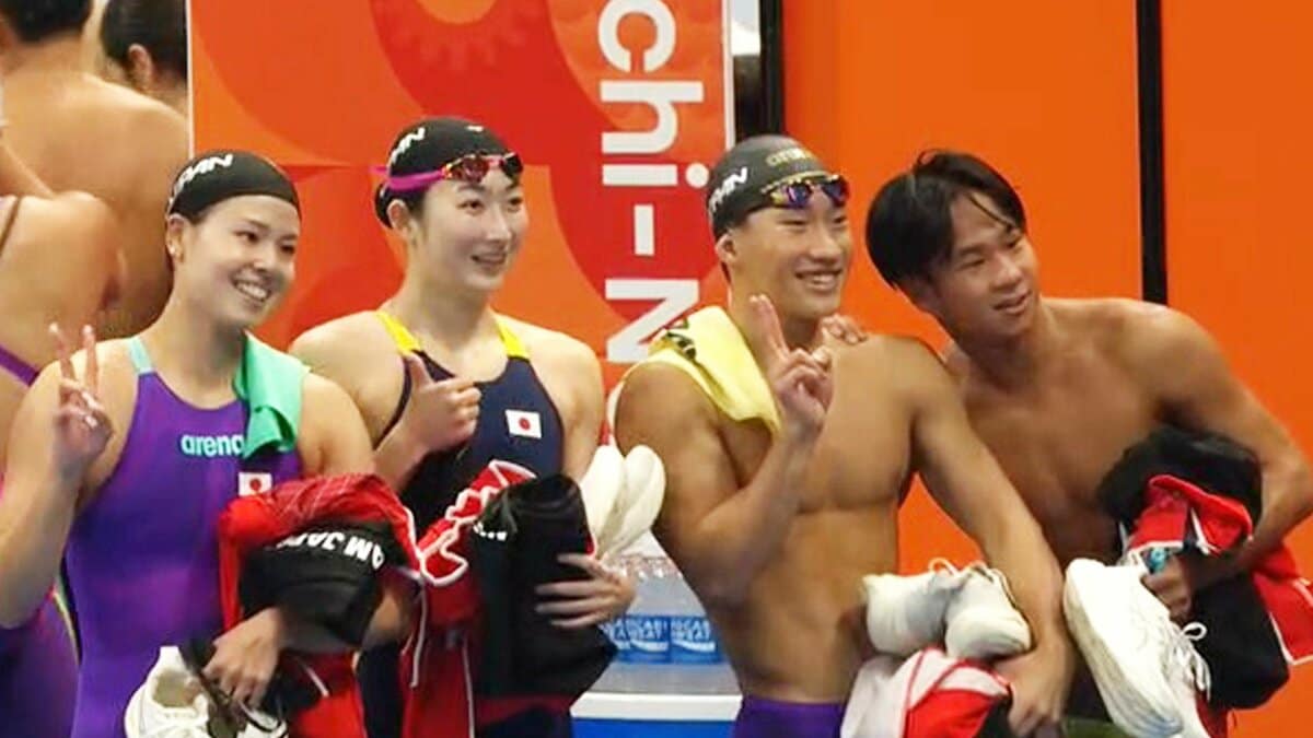池江、大橋、竹原、池本が3大会連続の銀メダル 混合4×100mメドレーリレー【アジア大会】