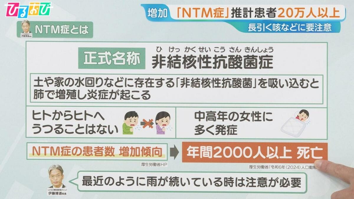 「咳が2週間以上続く」中高年の女性に多い『NTM症』感染経路や予防法は【ひるおび】