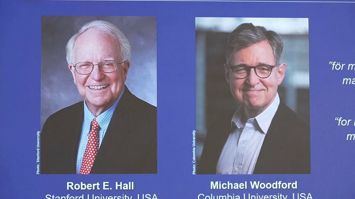 【速報】今年のノーベル経済学賞に米スタンフォード大学のロバート・ホール氏と米コロンビア大学のマイケル・ウッドフォード氏