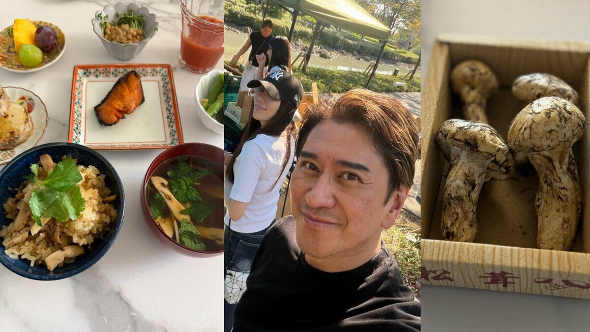 【 川﨑麻世 】マルシェで購入した松茸で“秋の味覚満載”の豪華朝ごはん 妻・花音さんとの仲良し買い出し&手料理を公開「妻に感謝してます」