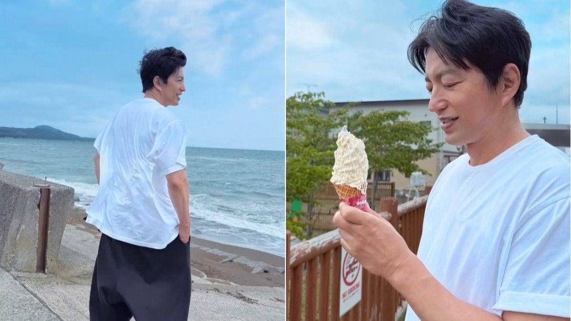 ソフトクリーム【 大沢たかお 】海を背に1ショット　ファン歓喜〝大阪ファンミ直前のインスタup！〟〝明日、会いに行きます〟