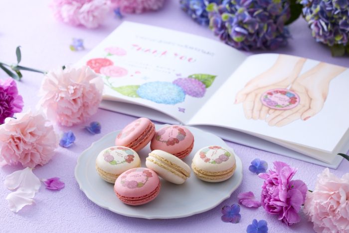 ブールミッシュと鴨志田和泉氏がコラボした第5弾となるカーネーションとアナベルのリースの『ピースフルマカロン』が登場