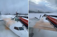 なかなか見られない貴重な映像。小型旅客機の除氷作業はこうやって行われているんです！！