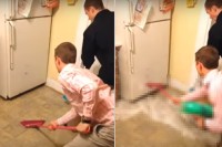 冷蔵庫の下に潜り込んだネズミを捕まえようとしたら別のハプニングが起きちゃった！【アメリカ・動画】