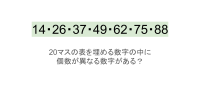 【脳トレ】5×4の表に書かれた7種の数字「14・26・37・49・62・75・88」。他の数字は3つずつ表を埋めているのに・・1種だけ2つしかない！？その数字はどれだ？？