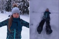 降り積もった雪に女性が倒れ込むと・・！愛犬からまさかの追撃が！！【海外・動画】