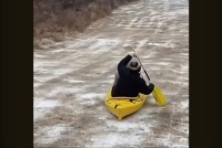 カヤックが進むのは・・。海でも川でもなく・・凍った道！？【アメリカ・動画】