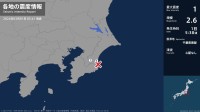 千葉県で最大震度1の地震　千葉県・一宮町、長南町
