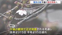 東京　午後にも桜の「開花宣言」か　平年より5日、昨年より15日遅い発表　29日夜からは黄砂にも注意を