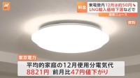 東電管内の電気料金、12月は約50円値下がり　燃料価格の下落受け