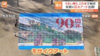 うまい棒で巨大モザイクアート！？ 5.2万本使用し制作も担当者「これどっちだっけ？」パッケージの色の微妙な違いで四苦八苦