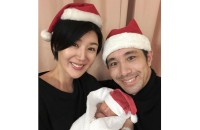 元バレーボール女子日本代表・栗原恵さん　クリスマス家族ショット　赤ちゃん＆夫とサンタ帽