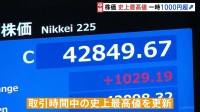 日経平均株価が史上最高値更新 一時1000円超上昇　トランプ関税の不透明感が和らいだことなど追い風に