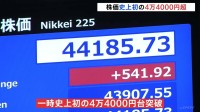 日経平均株価 一時、史上初の4万4000円台を突破　石破総理辞任表明で次期政権への期待が追い風に　午前終値4万3732円80銭