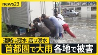 首都圏で記録的大雨…都内で川が氾濫　冠水した道路を歩く子どもの姿も　コンテナ倒れ“下敷き”1人死亡　東京・目黒区では観測史上最高雨量も【news23】