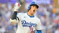 大谷翔平、PS初戦でいきなり先頭打者アーチ！189キロ弾丸ライナーで本拠地大興奮、今季レッズ戦HRなしも勝負強さみせる