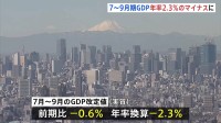 7月-9月期のGDP改定値 年率2.3％のマイナスに下方修正　企業の設備投資がマイナスに転じる