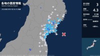 岩手県、宮城県で最大震度3の地震　岩手県・一関市、宮城県・大崎市、涌谷町