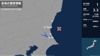 茨城県で最大震度1の地震　茨城県・水戸市、日立市、ひたちなか市、茨城鹿嶋市、潮来市、鉾田市