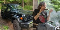 【 新山千春 】　愛車「ランクル70」でキャンプ　「鮎を焼きました　皮パリッパリで身がふっくらしててたまらなかったなぁ」「ジビエ料理も美味しかったなぁ」