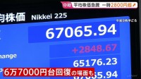 日経平均株価 2800円超の急騰で一時6万7000円台を回復　半導体メモリー大手･キオクシアHDの時価総額が一時上場企業トップに　中東の戦闘終結期待から